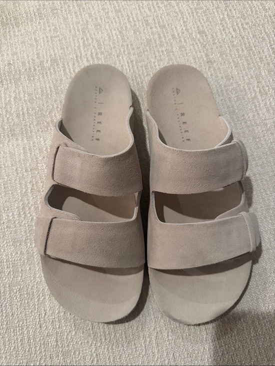 Reef Shoes - Reef Double-Strap Suede Slide Sandals in Beige